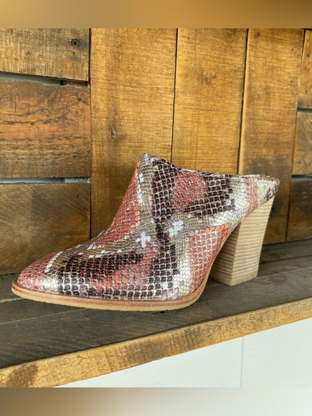 Zinda Textured Snakeskin Block Heel Mule